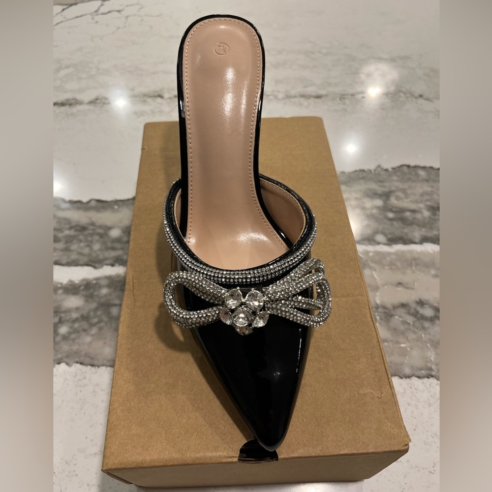Patent leather slip on heels 31/2-4inch heels